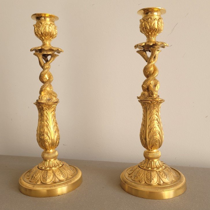 Paire de Flambeaux d'Epoque Restauration.