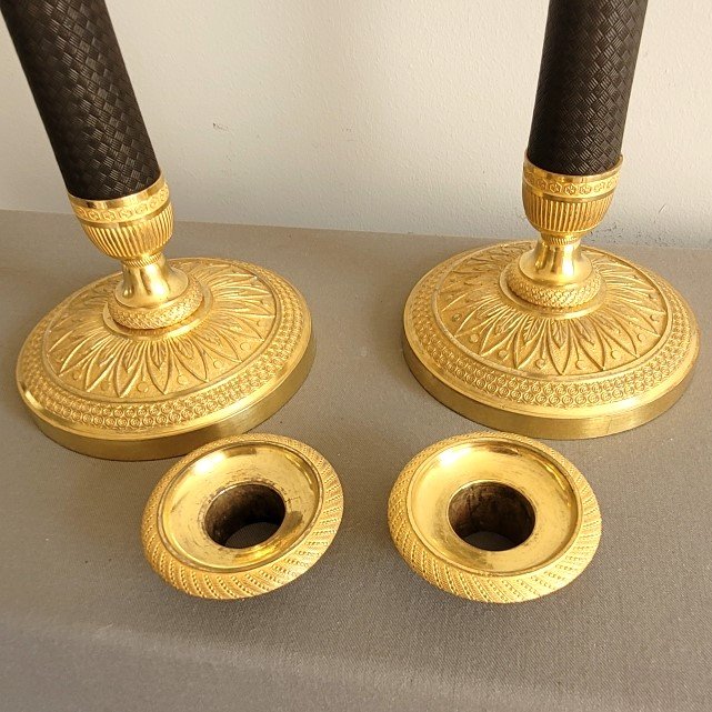 Pair Of Candlesticks With Two Patinas, Circa 1815–1820-photo-2