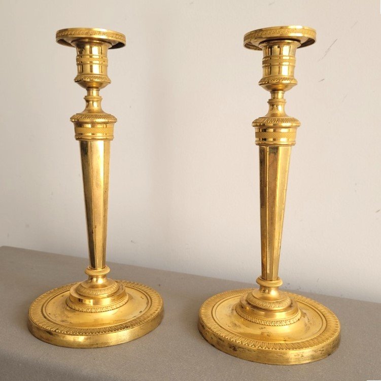 Paire de Flambeaux d' Epoque Empire, Modèle du Palais de Compiègne. 