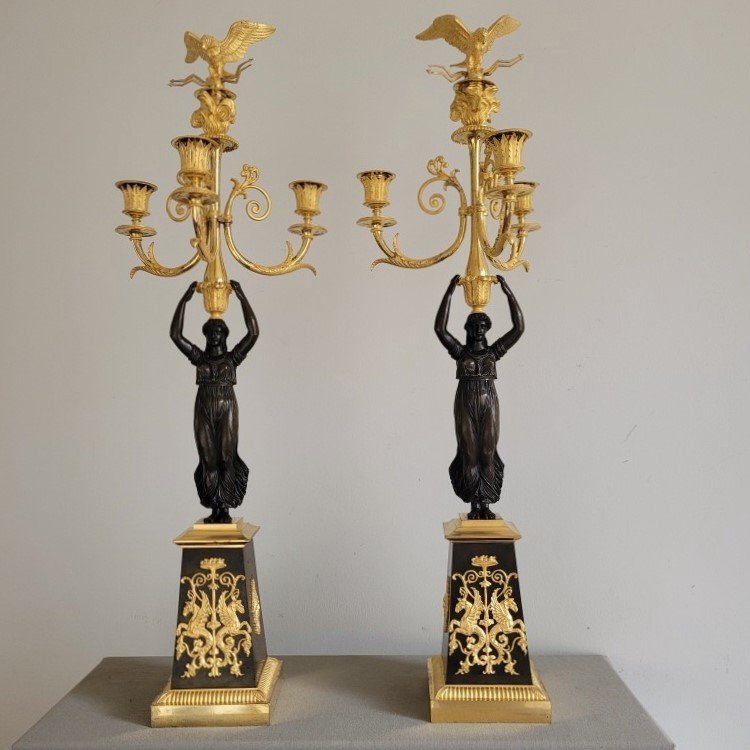 Paire de Candélabres d'Epoque Empire.-photo-2