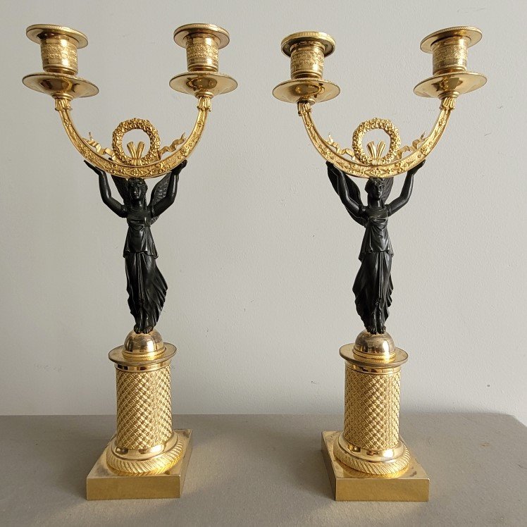 Paire de Candélabres d'Epoque Restauration.-photo-2