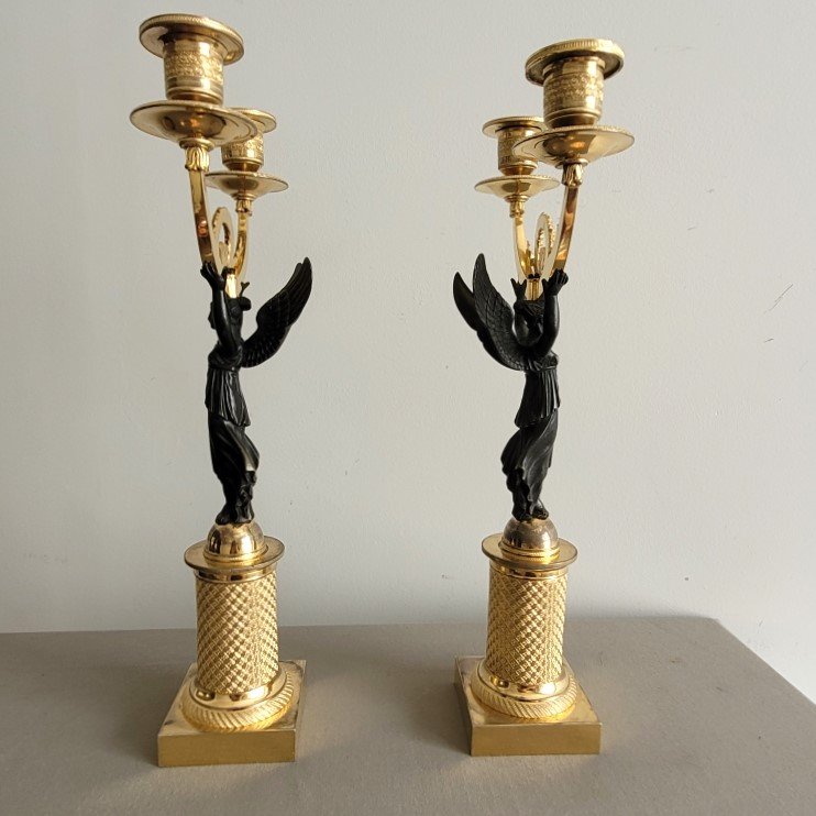 Paire de Candélabres d'Epoque Restauration.-photo-1