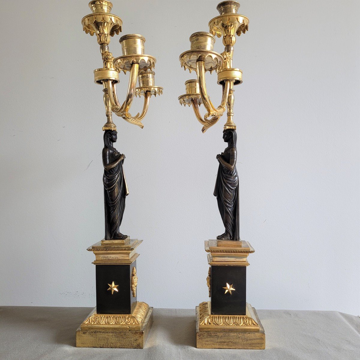 Pair Of Egyptian Candelabras, Consulate Period.-photo-2