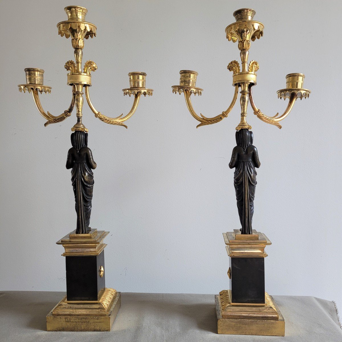 Pair Of Egyptian Candelabras, Consulate Period.-photo-3
