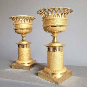 Paire de Cassolettes en Corbeilles, Epoque Empire.