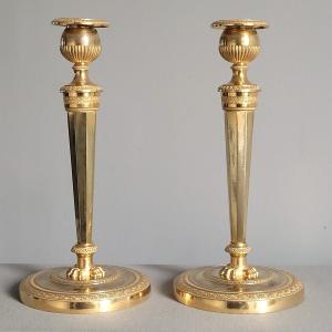 Paire de Flambeaux d'Epoque Empire Attribués à Ravrio.