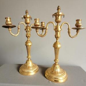 Paire de Candélabres Louis XVI, XIXème Siècle.