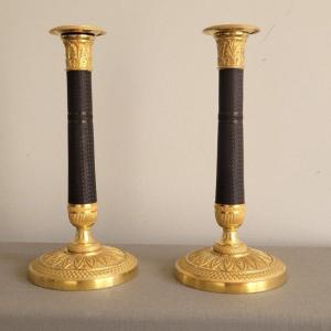 Paire de Flambeaux  à Deux patines ,Vers 1815/1820