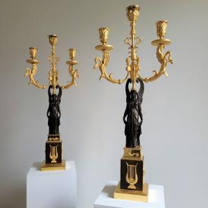 Pair Of Candelabra With Victories Attributed To Claude Galle, Empire Period.