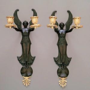 Pair Of Sconces To Victories, Restoration Period.
