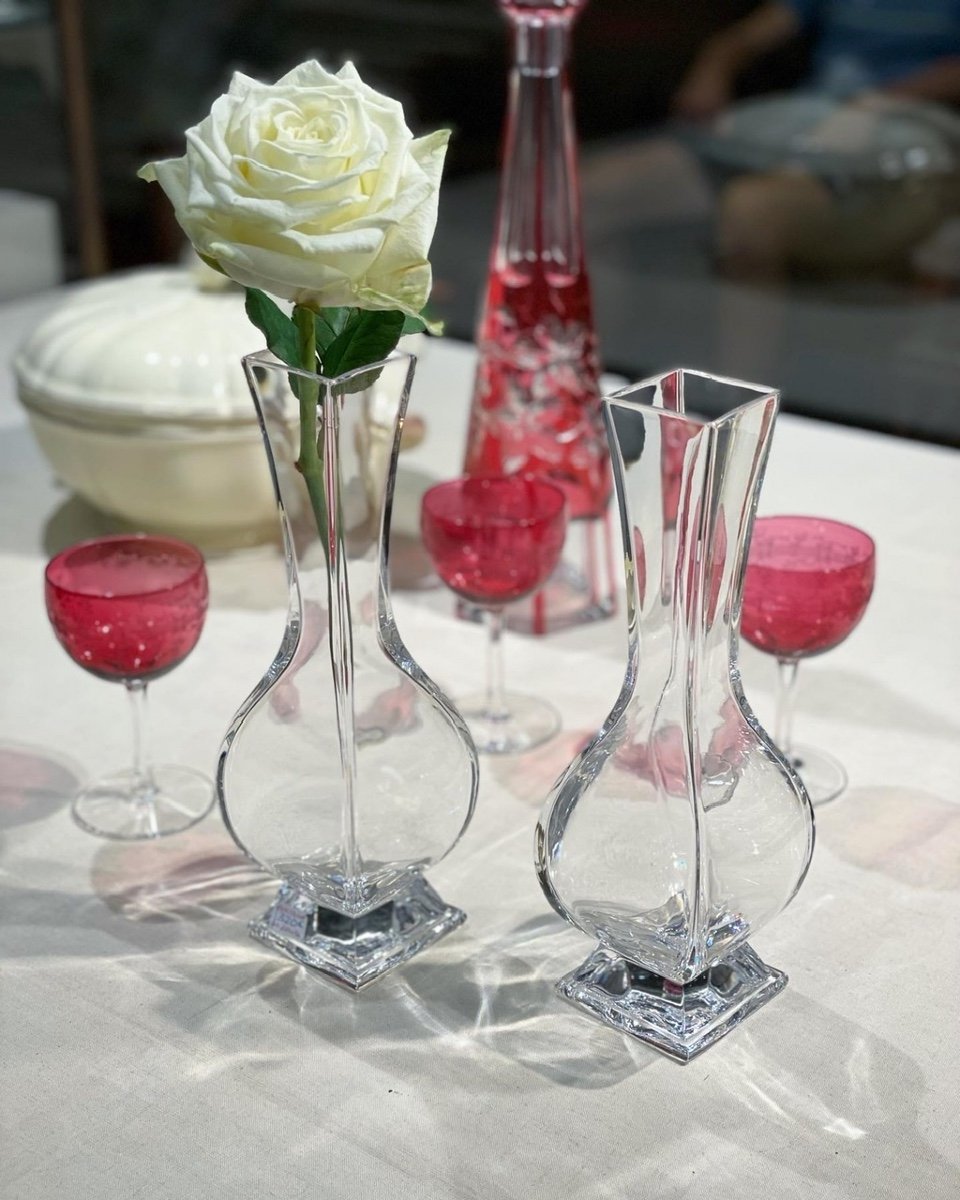 Pair Of 19th Baccarat Vases: Height 25 Cm