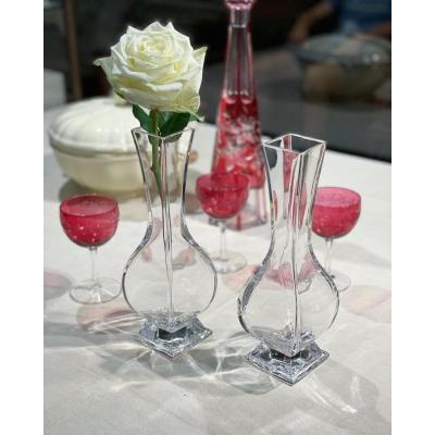 Paire De Vases Baccarat 19eme: Hauteur 25 Cm