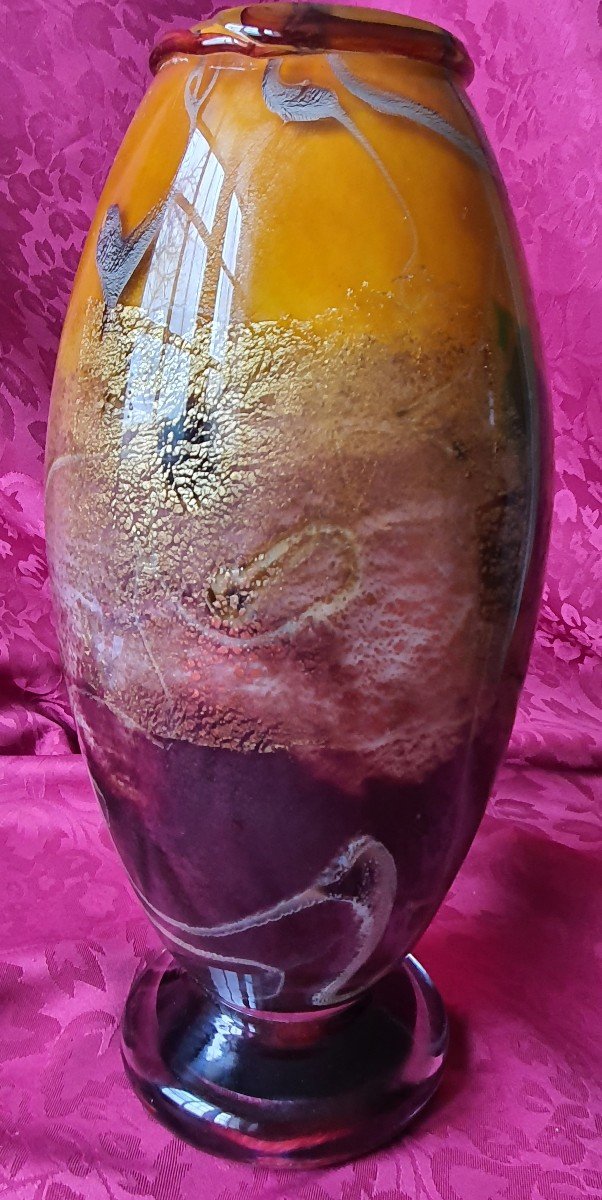 Grand Vase Verre Doublé Avec Inclusions-photo-4
