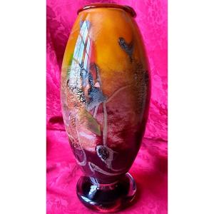 Grand Vase Verre Doublé Avec Inclusions