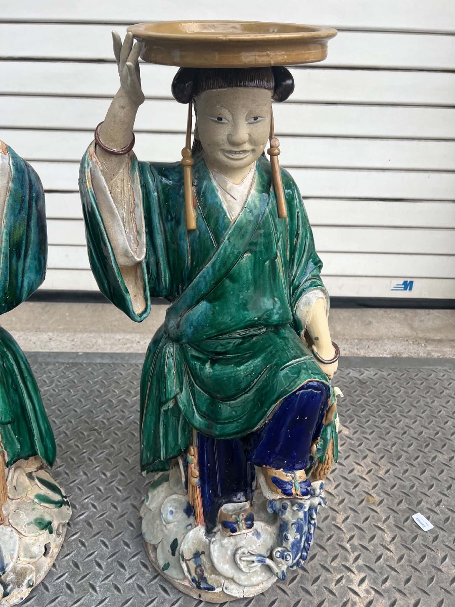 Important Pair Of Glazed Porcelain Statues Depicting Chinese Porters – 19th Cent.-photo-2