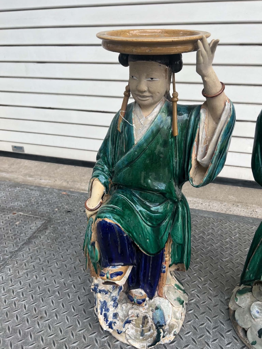 Important Pair Of Glazed Porcelain Statues Depicting Chinese Porters – 19th Cent.-photo-3