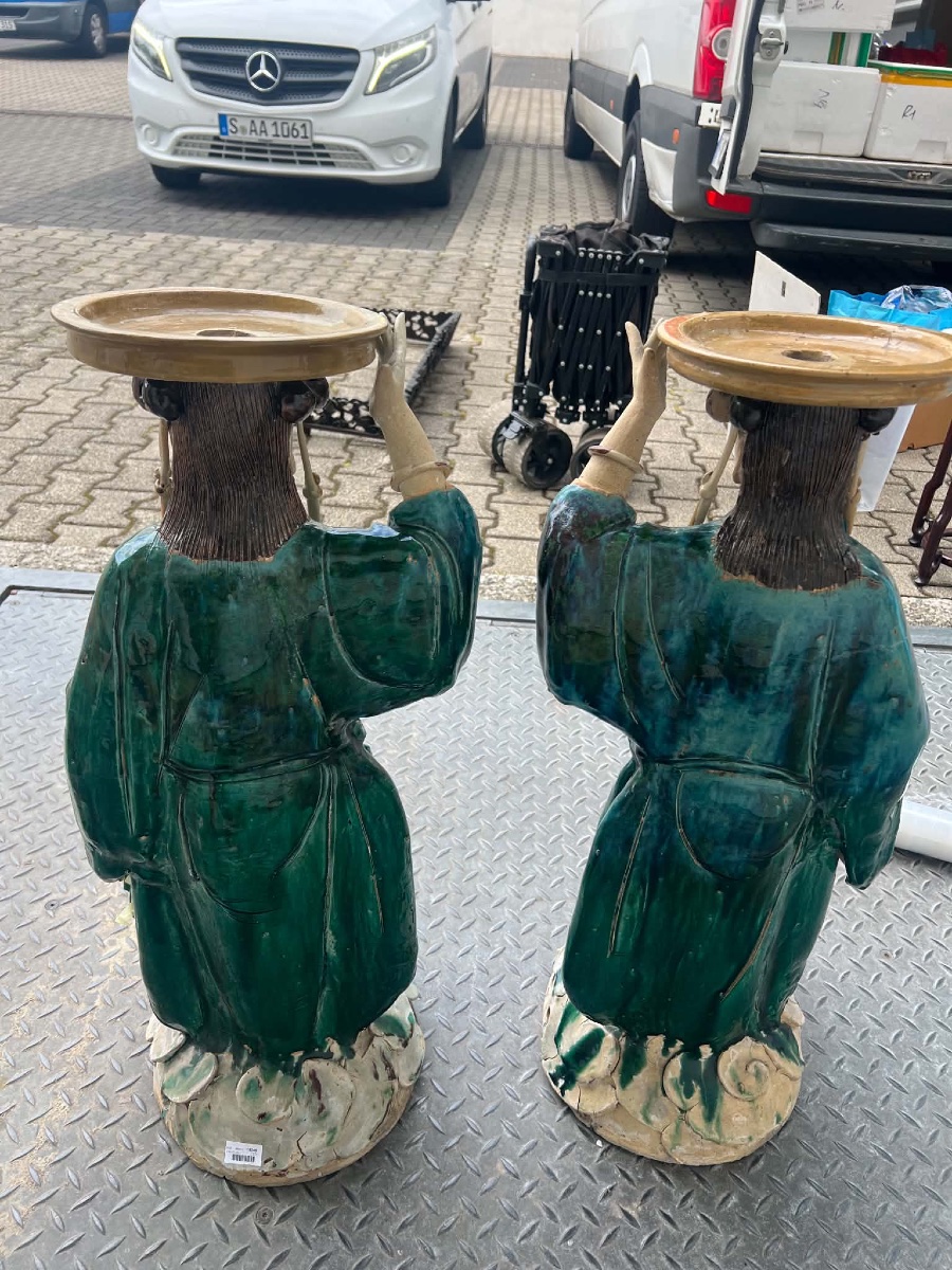 Important Pair Of Glazed Porcelain Statues Depicting Chinese Porters – 19th Cent.-photo-4
