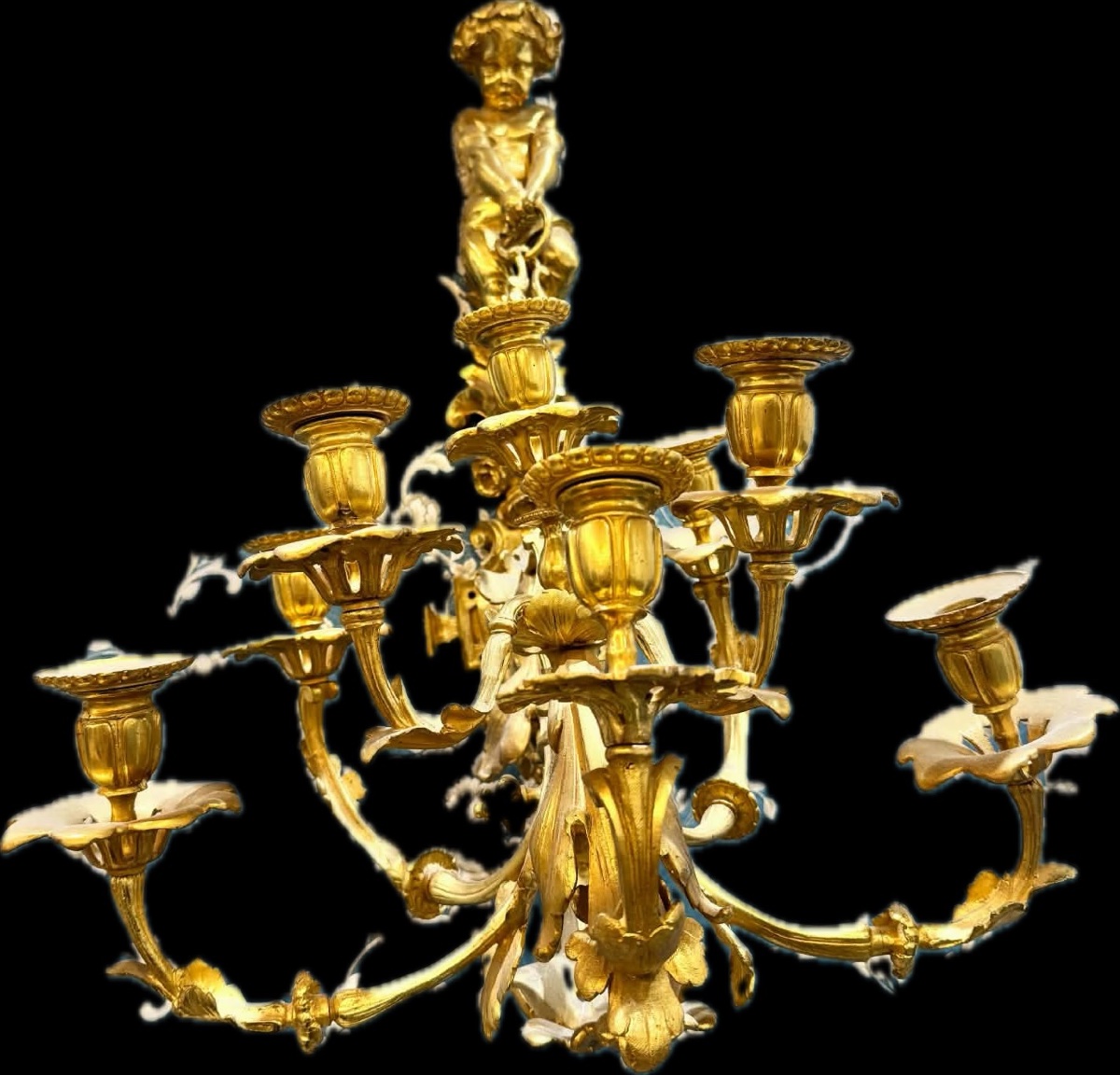 Exceptional Set Of 6 Louis XV-style Gilded Bronze Wall Sconces – 66 Cm-photo-2