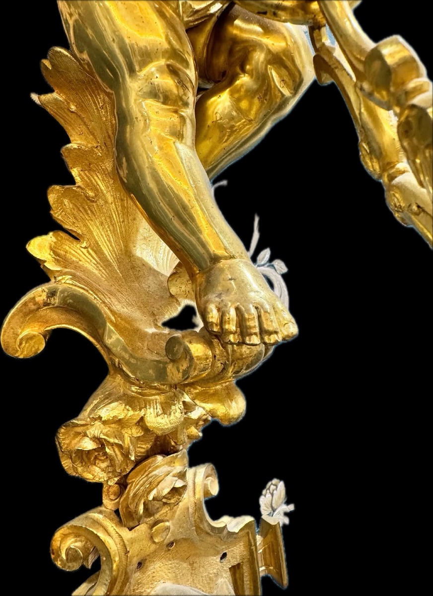 Exceptional Set Of 6 Louis XV-style Gilded Bronze Wall Sconces – 66 Cm-photo-3