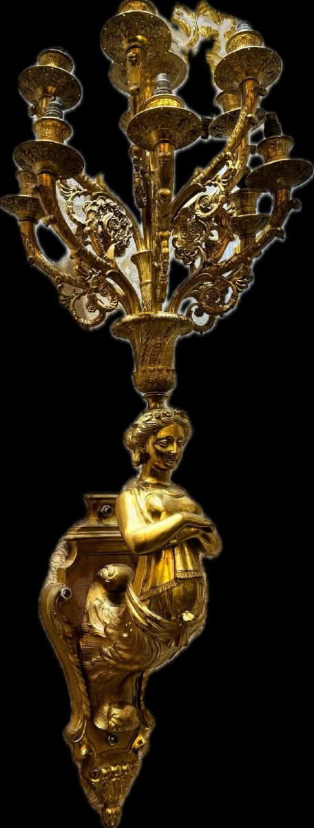Exceptional Set Of 6 Large Gilt-bronze Wall Sconces – Napoleon III Style – 120 C-photo-4