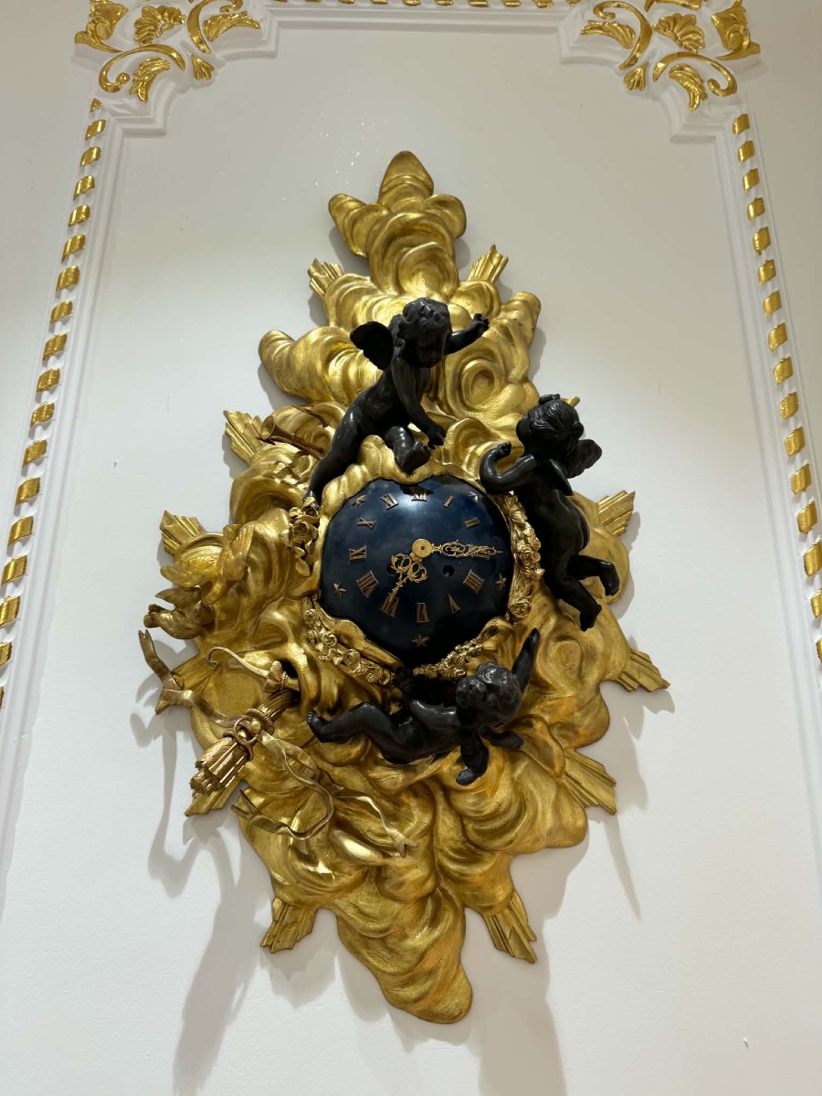 Large Wall Clock Decorated With Putti In Patinated Bronze And Gilded Carved Wood – Neapolitan Period-photo-2