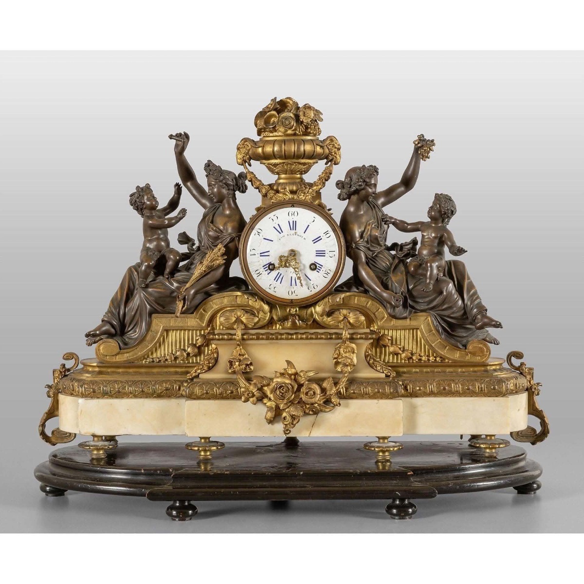 Important Napoleon III Mantel Clock In Patinated Bronze, Gilded Bronze, And Marble – Allegory