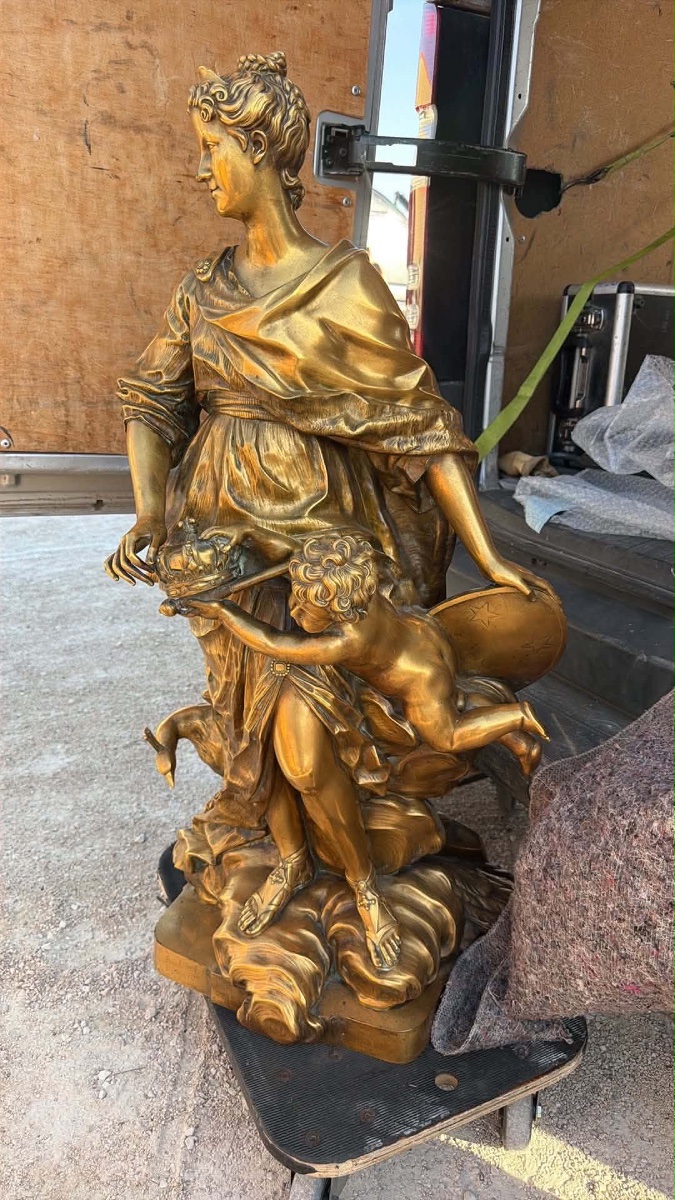 Important groupe allégorique en bronze – F. Barbedienne Fondeur – Hauteur 96 cm-photo-3