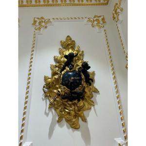 Large Wall Clock Decorated With Putti In Patinated Bronze And Gilded Carved Wood – Neapolitan Period