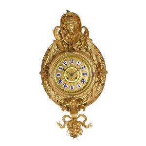 Large Gilded Bronze Wall Clock – Louis XVI Style – Allegorical Design – 70 X 40 Cm