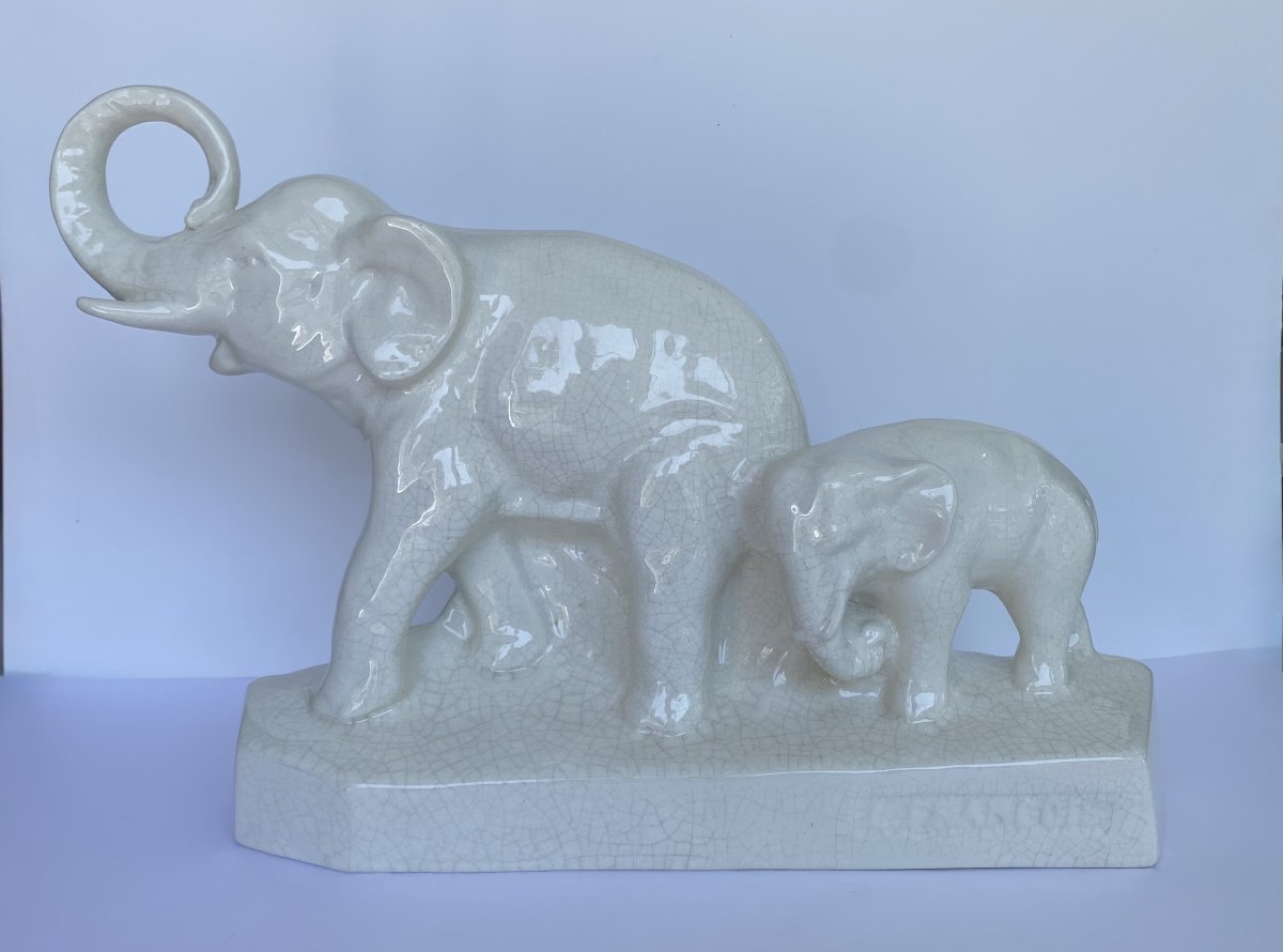 Elephants, Crackled Earthenware, L. François (1882–1965)