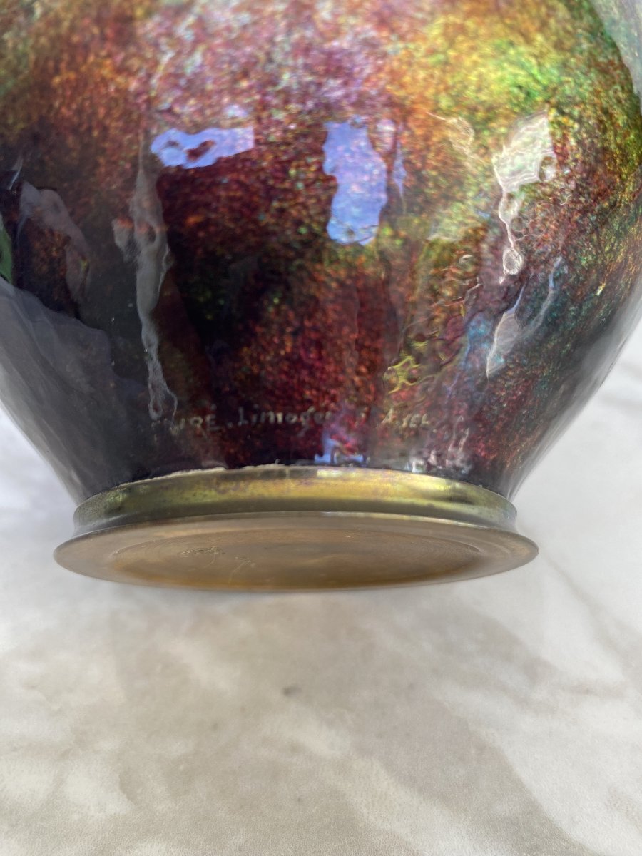 Enamel Vase With A Rose Design, By Camille Fauré-photo-3