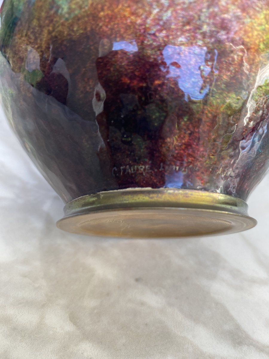 Enamel Vase With A Rose Design, By Camille Fauré-photo-4