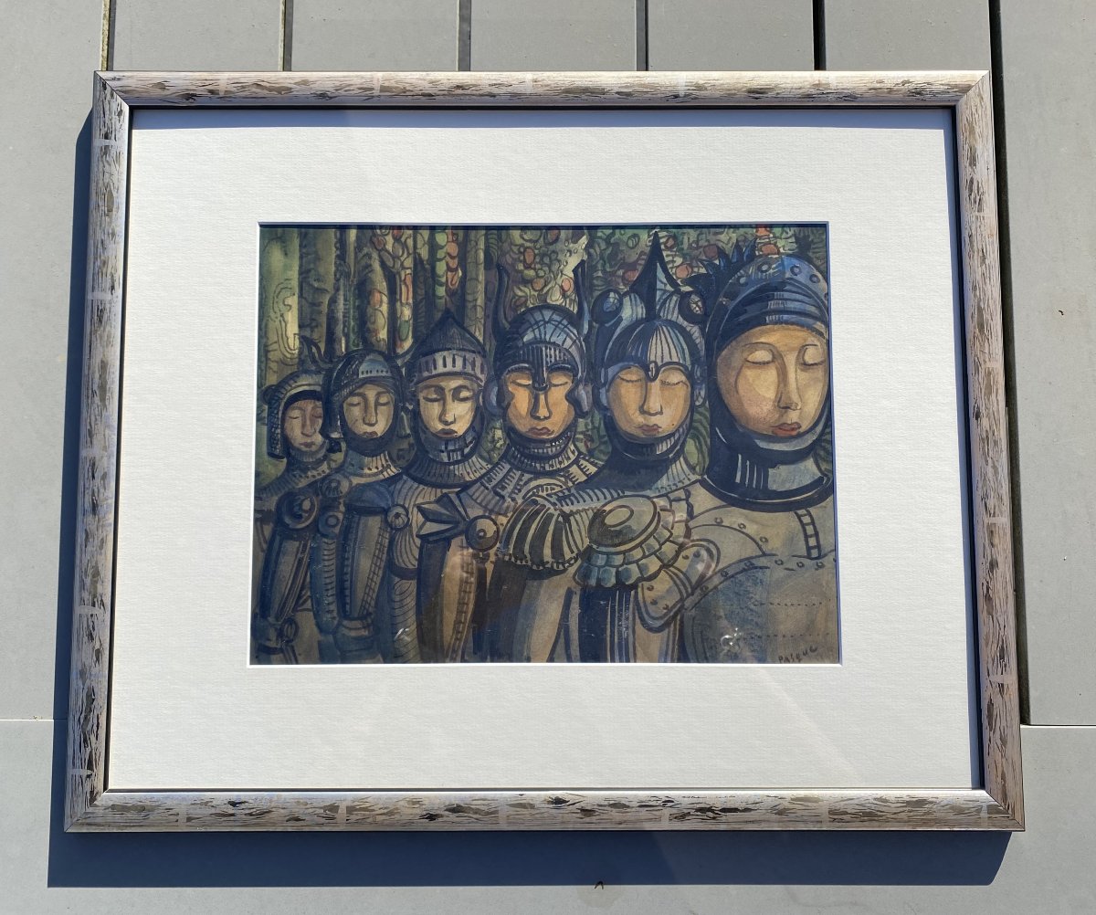 Aquarelle ( Jeanne d'Arc ?) signée Aubin Pasque (1903-1981)