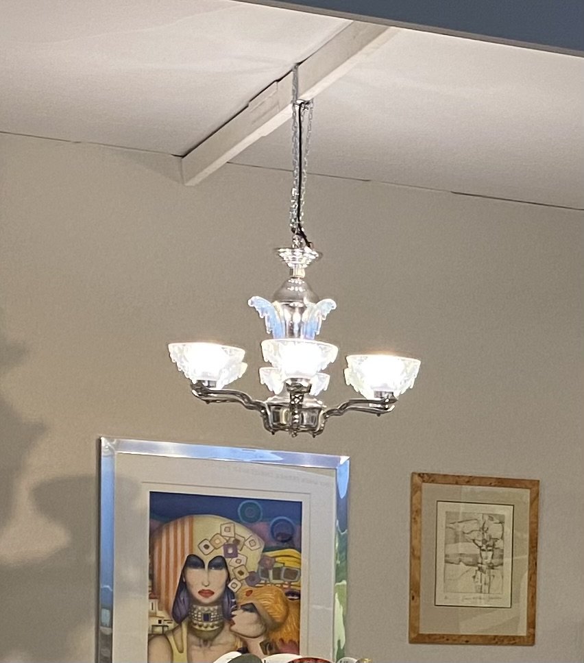 Lustre Art déco Ezan Petitot en verre opalescent, vers 1930-photo-2