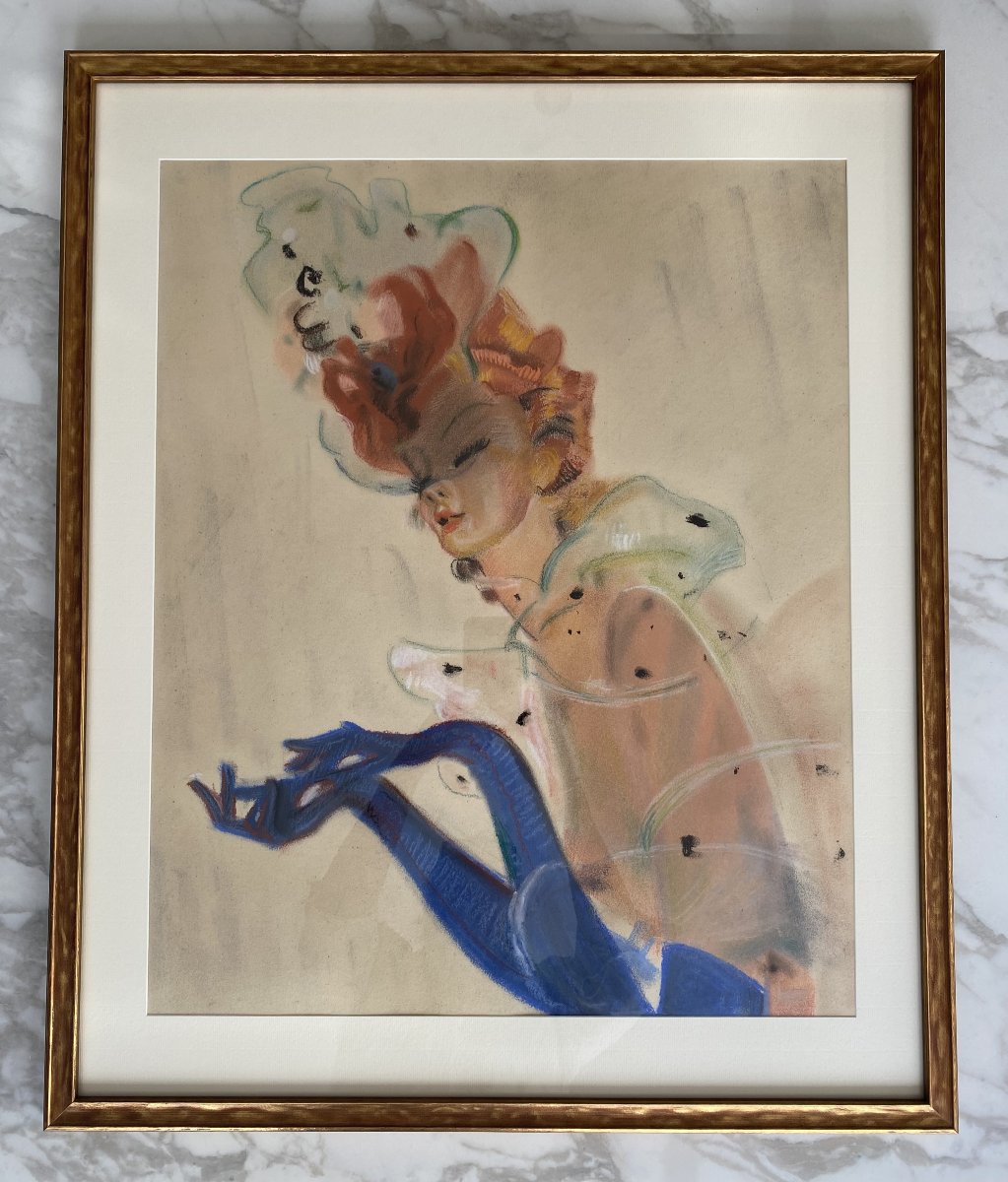 "Elégante", pastel attribué à Jean-Gabriel Domergue ( 1889 -1962)-photo-3