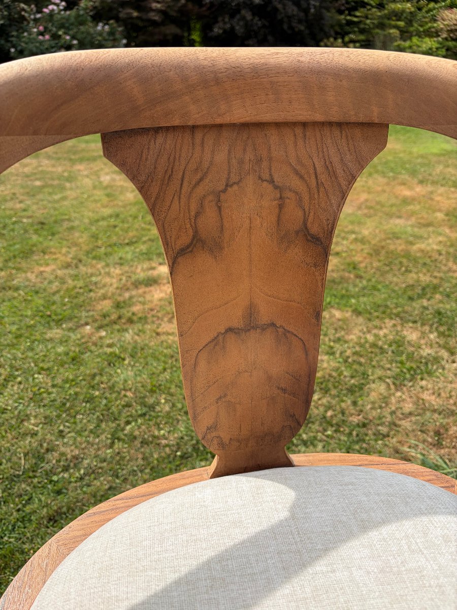 Set Of 6 Gondola-shaped, Art Deco-style Chairs In Walnut-photo-3