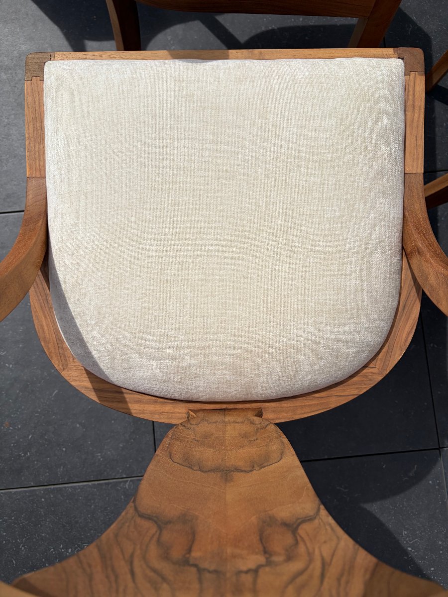 Set Of 6 Gondola-shaped, Art Deco-style Chairs In Walnut-photo-2