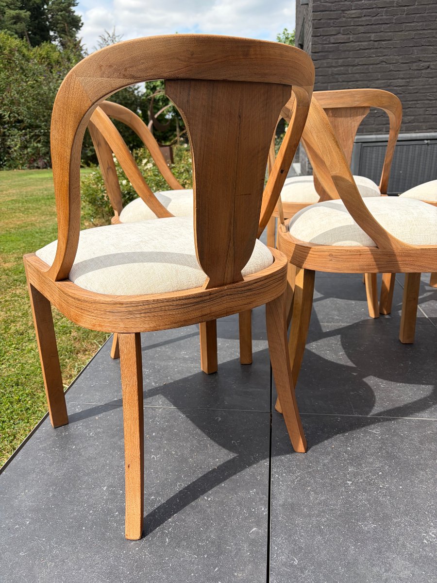 Set Of 6 Gondola-shaped, Art Deco-style Chairs In Walnut-photo-7