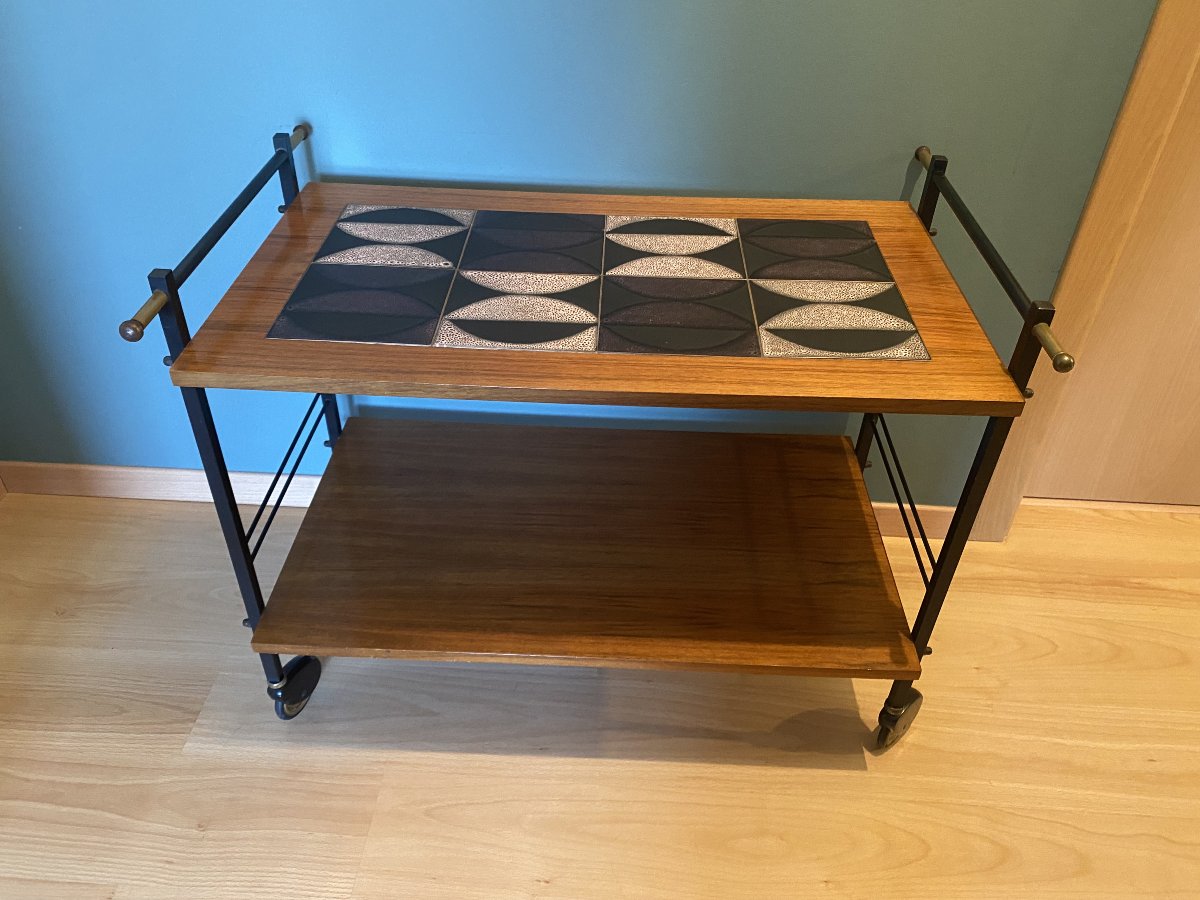 Side Table Made Of Wood, Metal, And Ceramic-photo-2