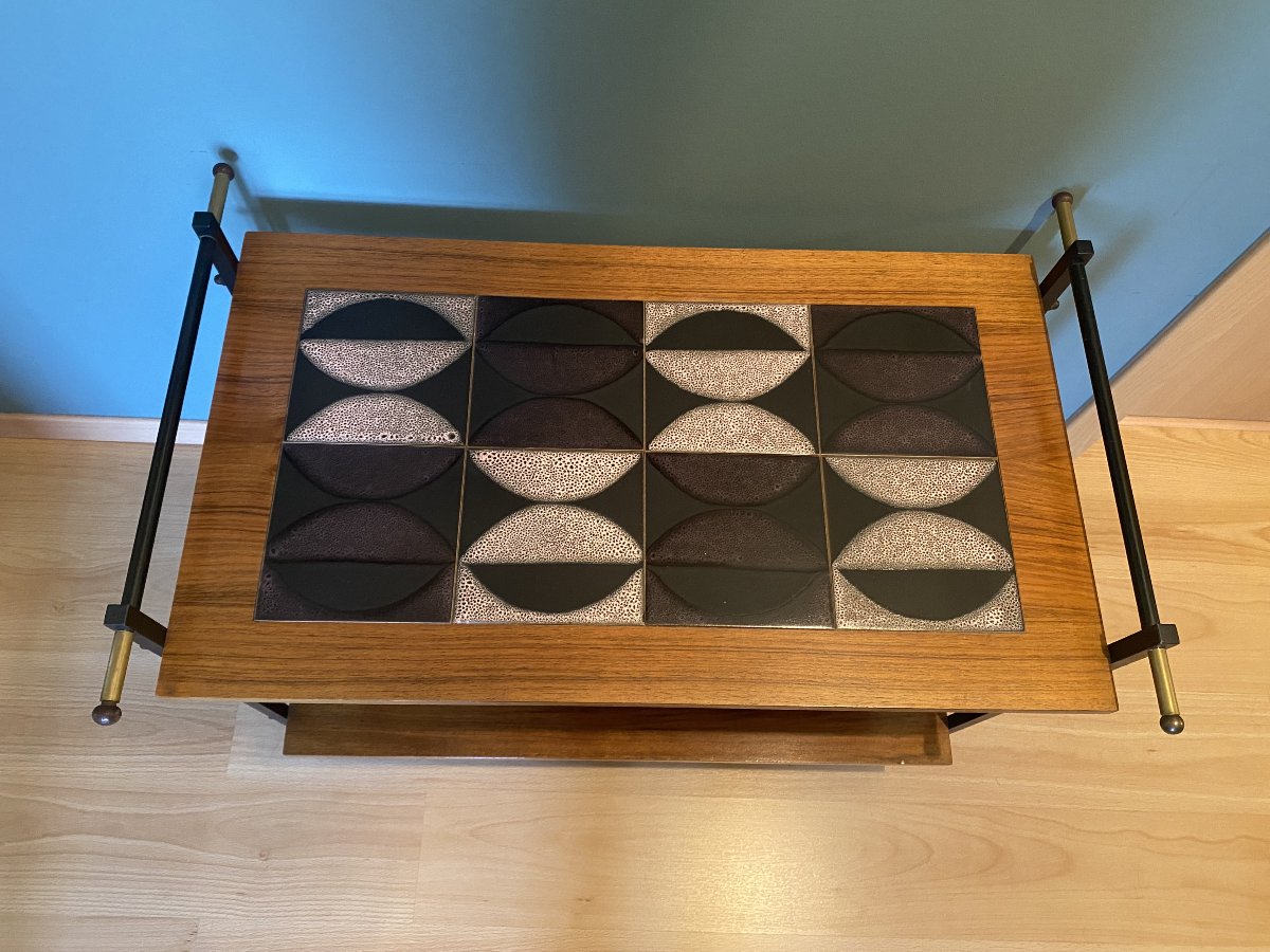 Side Table Made Of Wood, Metal, And Ceramic-photo-3