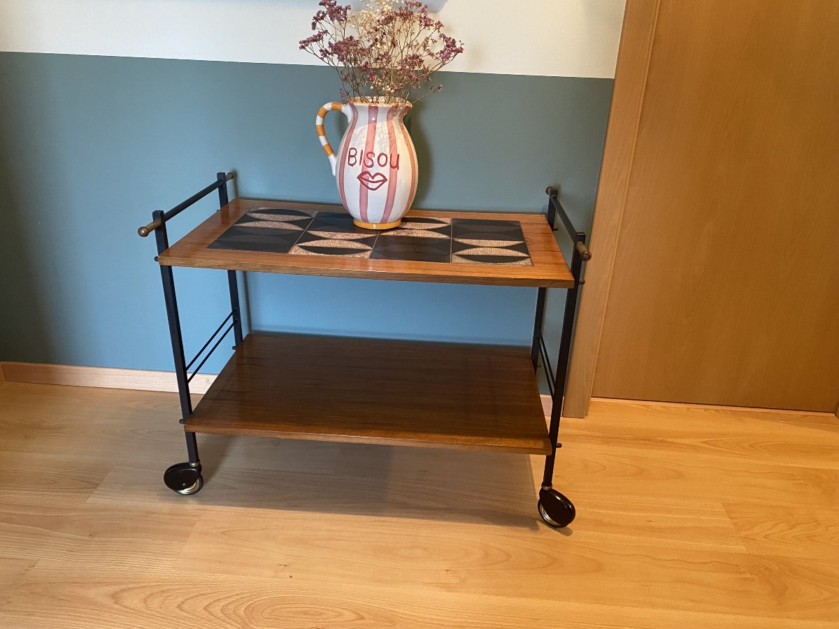 Side Table Made Of Wood, Metal, And Ceramic-photo-3