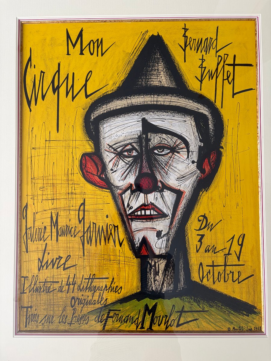 Intaglio Print By Bernard Buffet, “mon Cirque,” Atelier Mourlot, Paris, 1968-photo-2