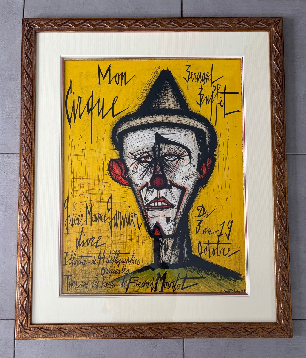 Intaglio Print By Bernard Buffet, “mon Cirque,” Atelier Mourlot, Paris, 1968