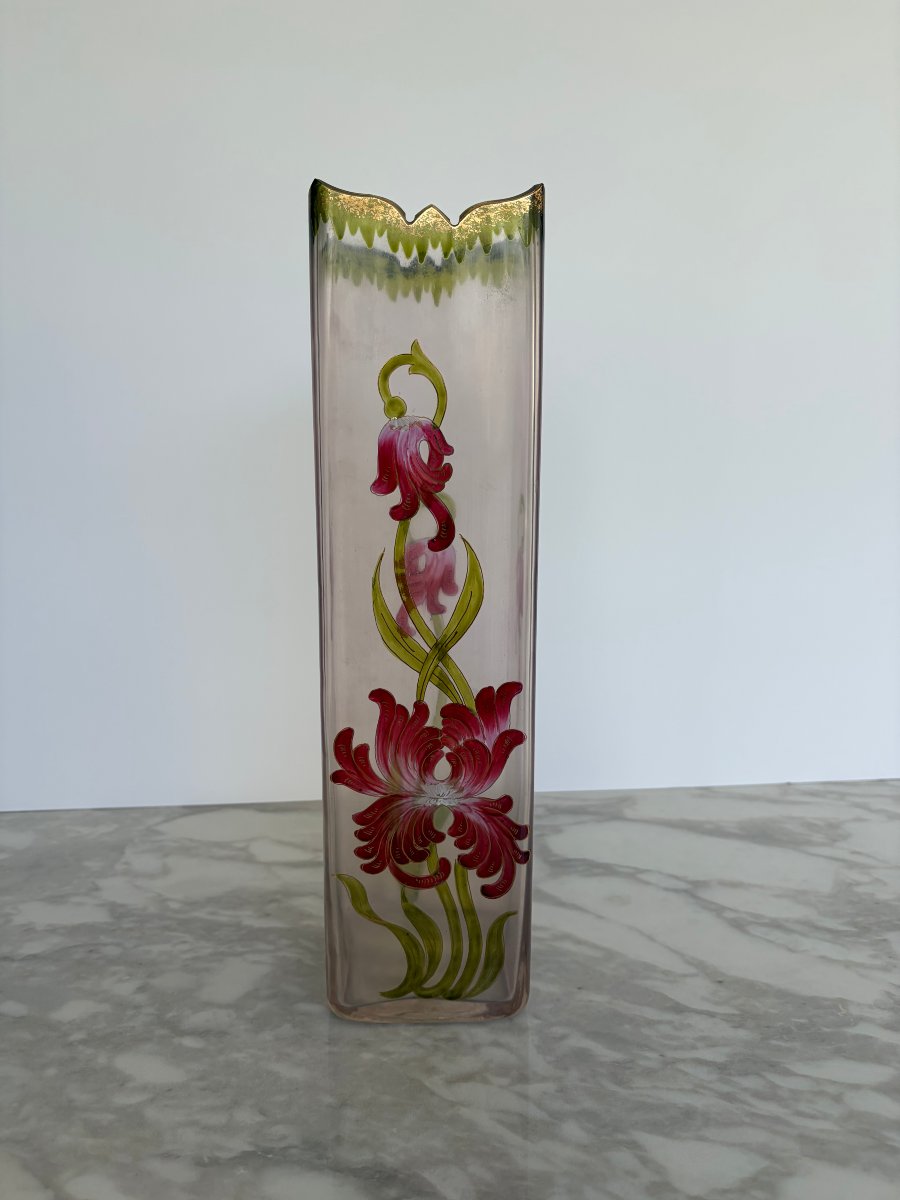 Art Nouveau Vase Decorated With Red Flowers, Attributed To Legras-photo-2