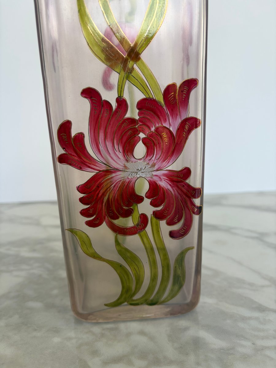 Art Nouveau Vase Decorated With Red Flowers, Attributed To Legras-photo-3