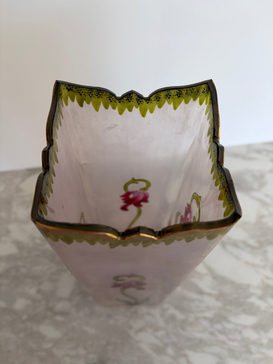 Art Nouveau Vase Decorated With Red Flowers, Attributed To Legras-photo-4