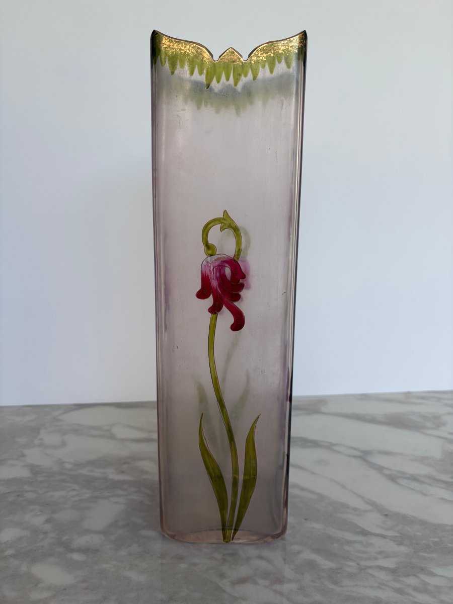 Art Nouveau Vase Decorated With Red Flowers, Attributed To Legras-photo-1