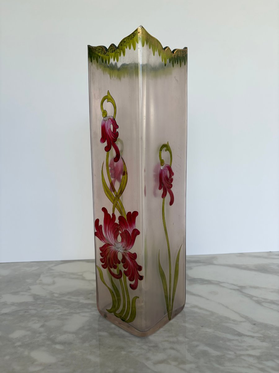 Art Nouveau Vase Decorated With Red Flowers, Attributed To Legras