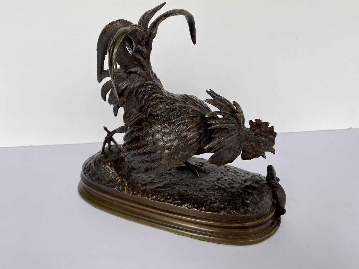 "Le coq et le lézard", bronze de Ferdinand Pautrot (1832 - 1874)-photo-4