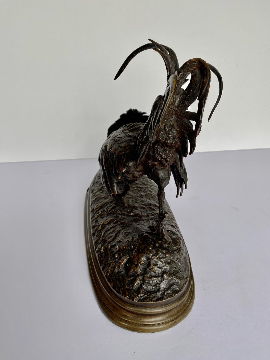 "Le coq et le lézard", bronze de Ferdinand Pautrot (1832 - 1874)-photo-1